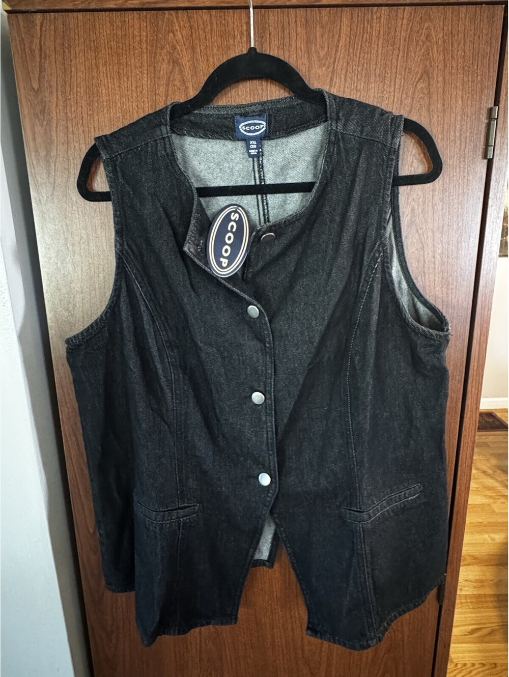 Scoop Womens XXL 20 Black Denim Vest Snap Front Sleeveless NWT